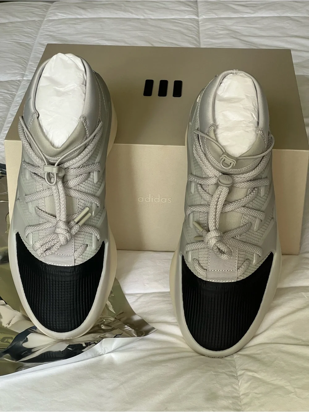adidas x Fear of God White Sneakers with Black Logo Patch